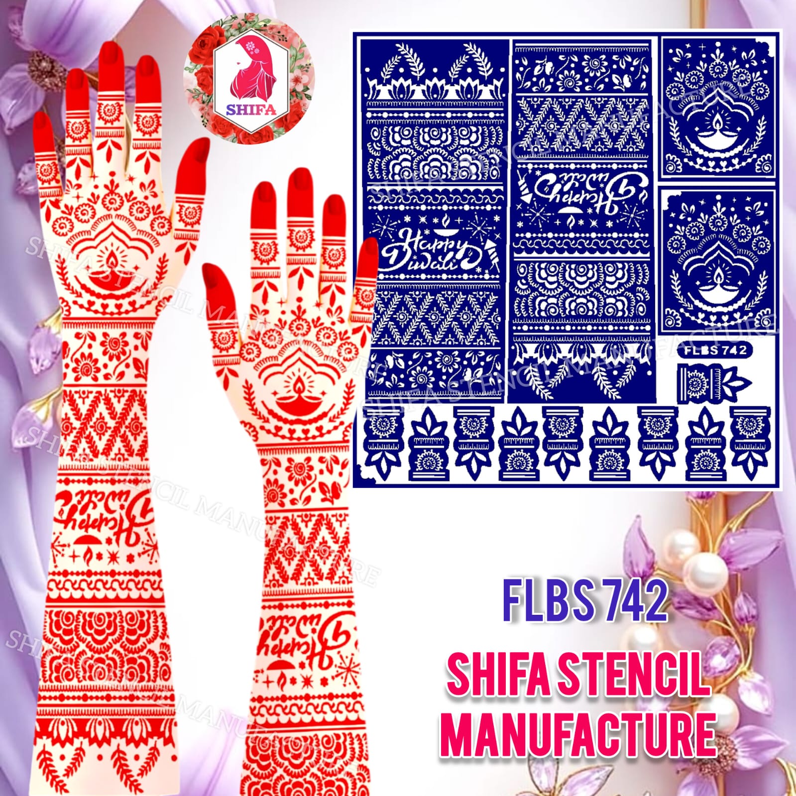 FLBS 742 Festive Diwali Stencil Design Sticker overview Henna Stencil - Shifa Stencil